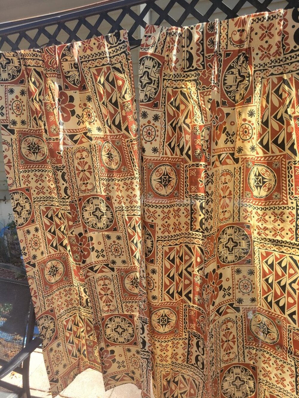 Three Vintage Sears Permapress tribal Design Curtains